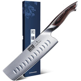 HOSHANHO nakiri 7" vista frontal que muestra la hoja afilada y perfil profesional