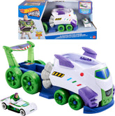 Hot Wheels lanzador remolque frontal mostrando almacenamiento y diseño funcional