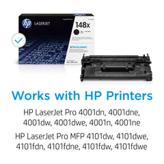 Etiqueta del HP 148X con compatibilidad y rendimiento visible