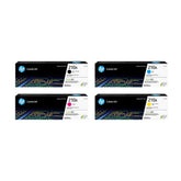 HP pack frontal mostrando cuatro cartuchos y colores vivos para impresiones consistentes