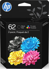 HP cartuchos 62 frente del empaque mostrando compatibilidad y beneficios