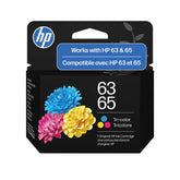 HP cartucho 63/65 frontal mostrando el empaque y compatibilidad