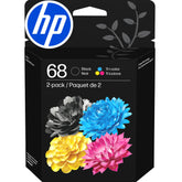 HP cartuchos 68 frente del empaque mostrando compatibilidad y beneficios