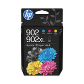 HP paquete 902XL frontal mostrando cartuchos y beneficios de rendimiento