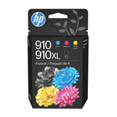 HP pack frontal mostrando los cuatro cartuchos y beneficio de colores precisos