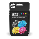 HP cartuchos 923 pack frontal mostrando cajas y colores, calidad garantizada