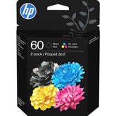HP cartuchos 60 frontal mostrando paquete y códigos de modelo, garantía de compatibilidad