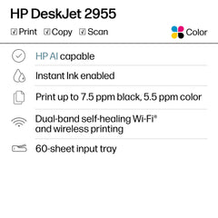 HP DeskJet 2955 panel LCD con iconos fáciles para control y rapidez