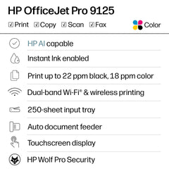 Panel táctil de 2,7 pulgadas HP OfficeJet Pro 9125 con interfaz intuitiva para gestionar trabajos