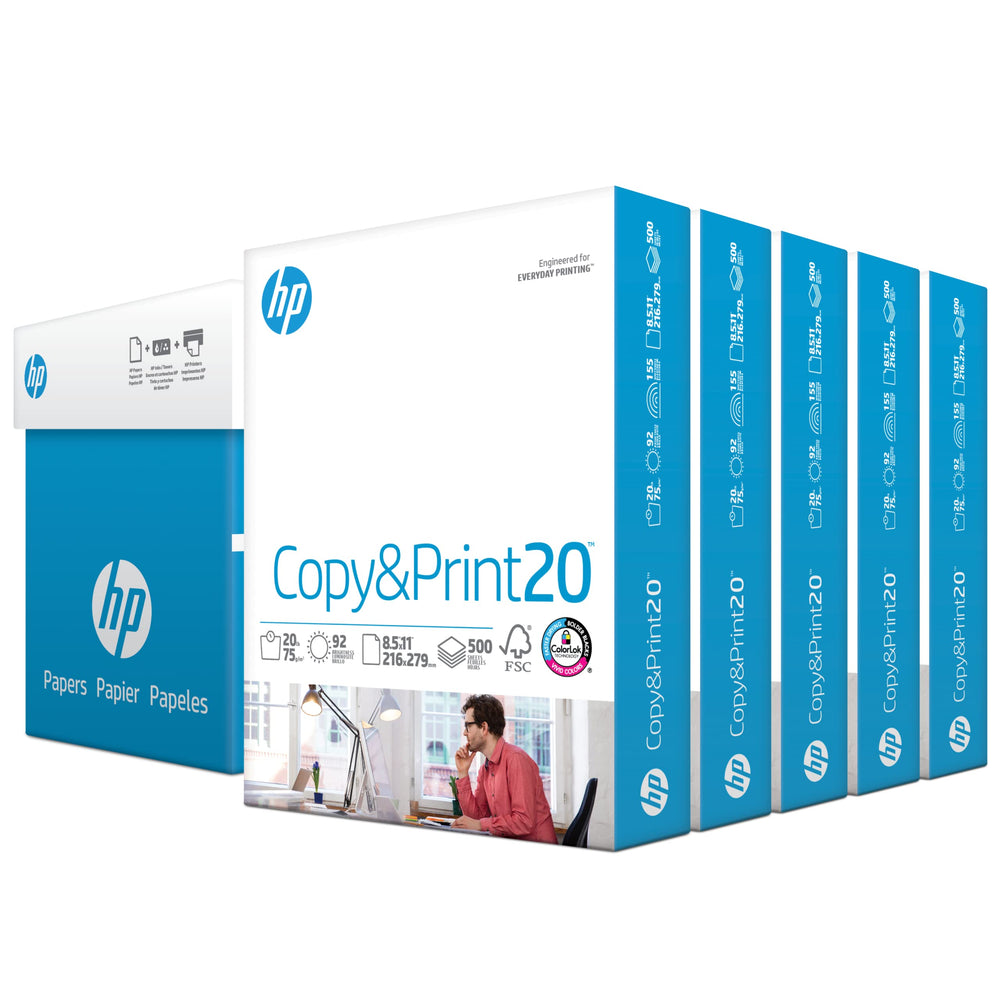 HP Papers frente de resma mostrando marca y cantidad, beneficio de reconocimiento rápido