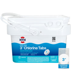 HTH frontal del envase 8 lb mostrando pastillas y beneficio de almacenamiento prolongado