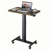 HUANUO vista frontal del escritorio walnut con portátil, desplazamiento fácil
