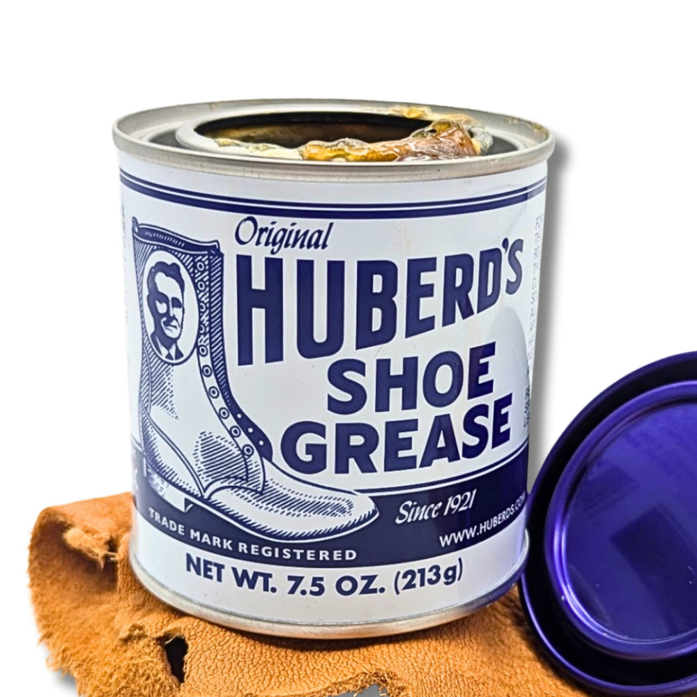 Huberd Shoe Grease frasco frontal mostrando la presentación y confianza