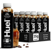 Huel botella frente mostrando el diseño y el beneficio de nutrición lista