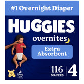 Huggies Overnites frente del paquete mostrando cantidad y talla, comodidad garantizada