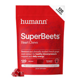 HumanN paquete frontal de SuperBeets Heart Chews mostrando envase y cantidad
