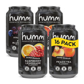 Humm pack variado frontal mostrando las 16 latas y diversidad de sabores, ideal para probar
