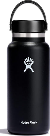 Hydro Flask botella negra frontal mostrando diseño y capacidad