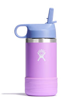 Hydro Flask vista frontal en Anemone Purple con diseño infantil y fácil agarre