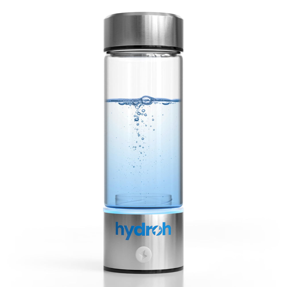 hydroh vista frontal de la botella mostrando diseño y portabilidad