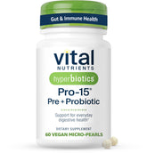 Hyperbiotics frasco frontal mostrando perlas veganas y etiqueta clara