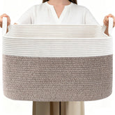 HZFTJOY cesta frontal mostrando diseño blanco y marrón y gran capacidad
