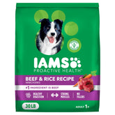 IAMS empaque frontal Minichunks Beef & Rice mostrando claridad del producto y confianza