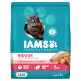 IAMS frontal del paquete con salmón y beneficios visibles