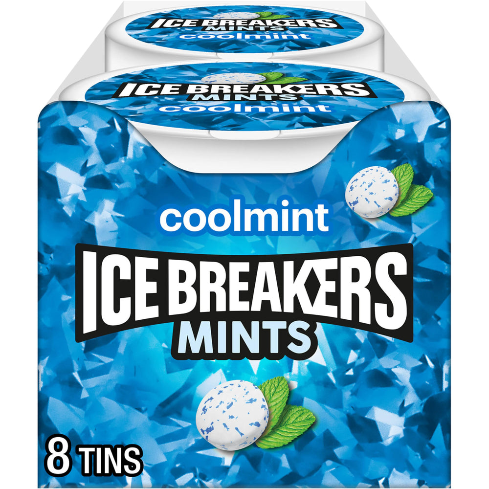 ICE BREAKERS lata frontal mostrando pucks y portabilidad