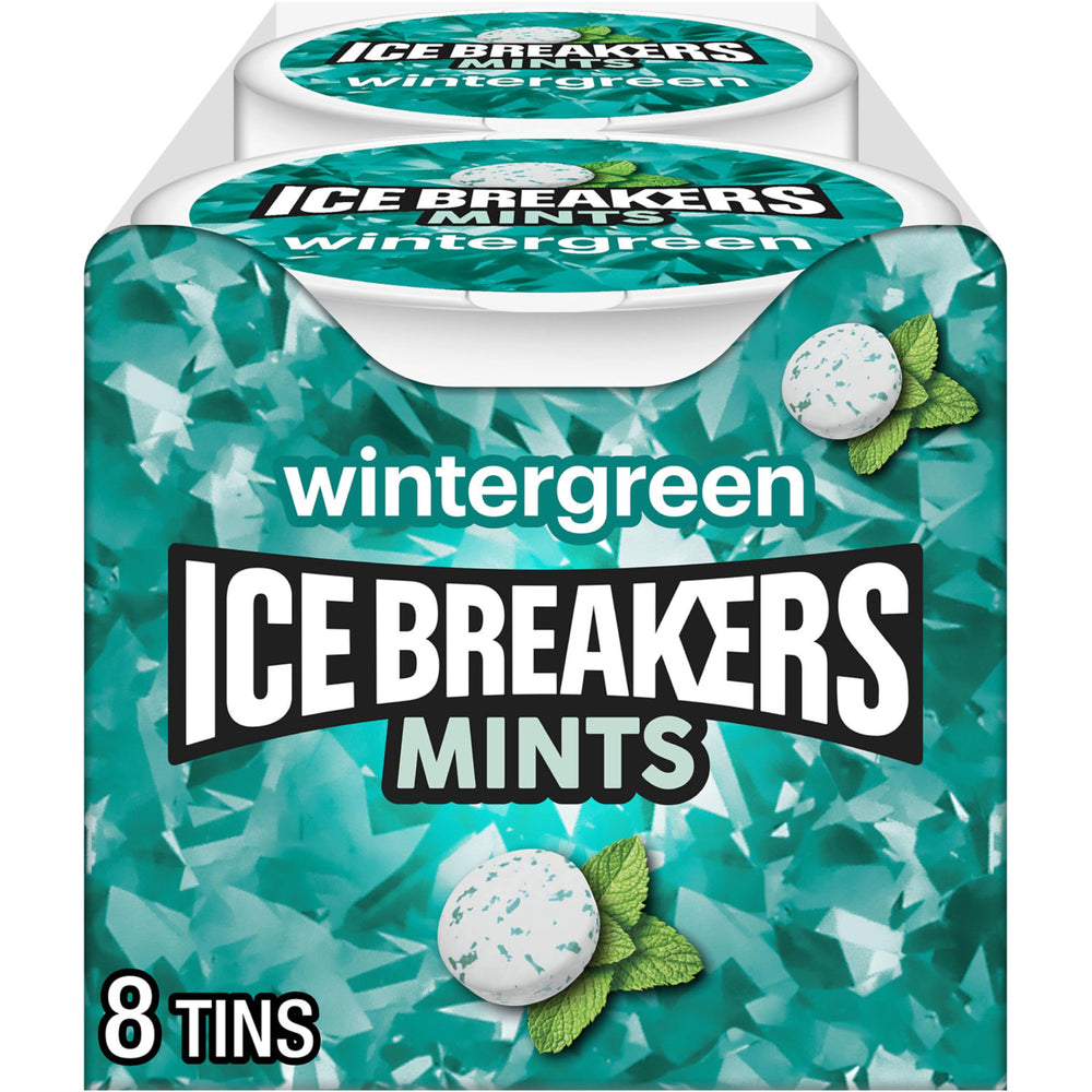 Ice Breakers lata frontal mostrando diseño y tamaño portátil con frescura inmediata