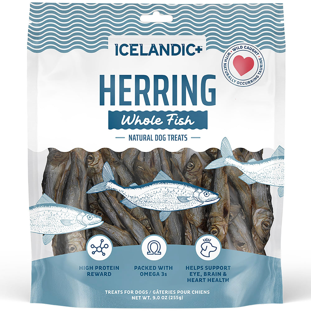 Icelandic+ empaque frontal del arenque entero mostrando el producto y la marca