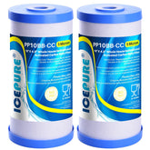 ICEPURE vista frontal del pack de 2 filtros mostrando dimensiones y sellado