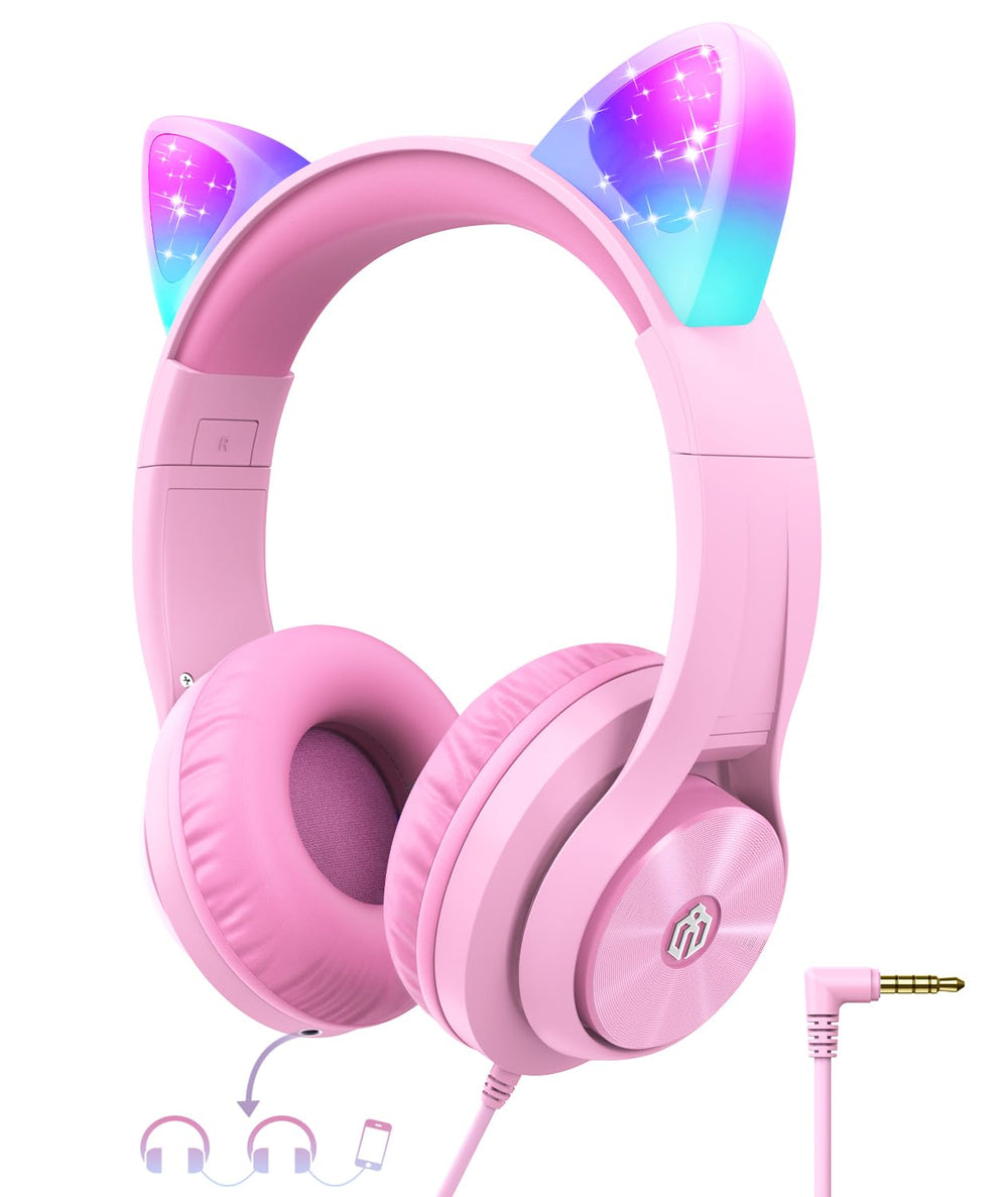 iClever HS20 frontal con orejas de gato y luces LED, diseño atractivo para niñas
