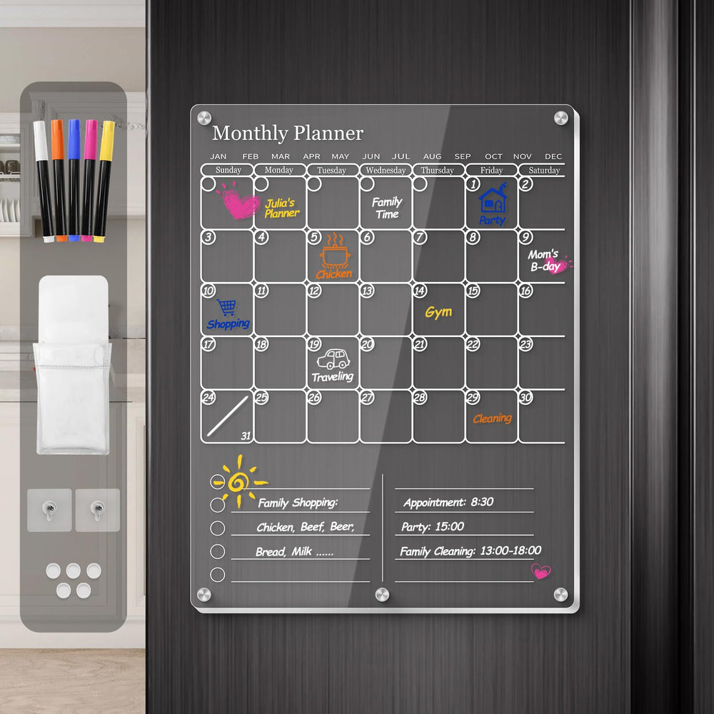 IDEATECH vista frontal del calendario acrílico con organización mensual, mejora el orden