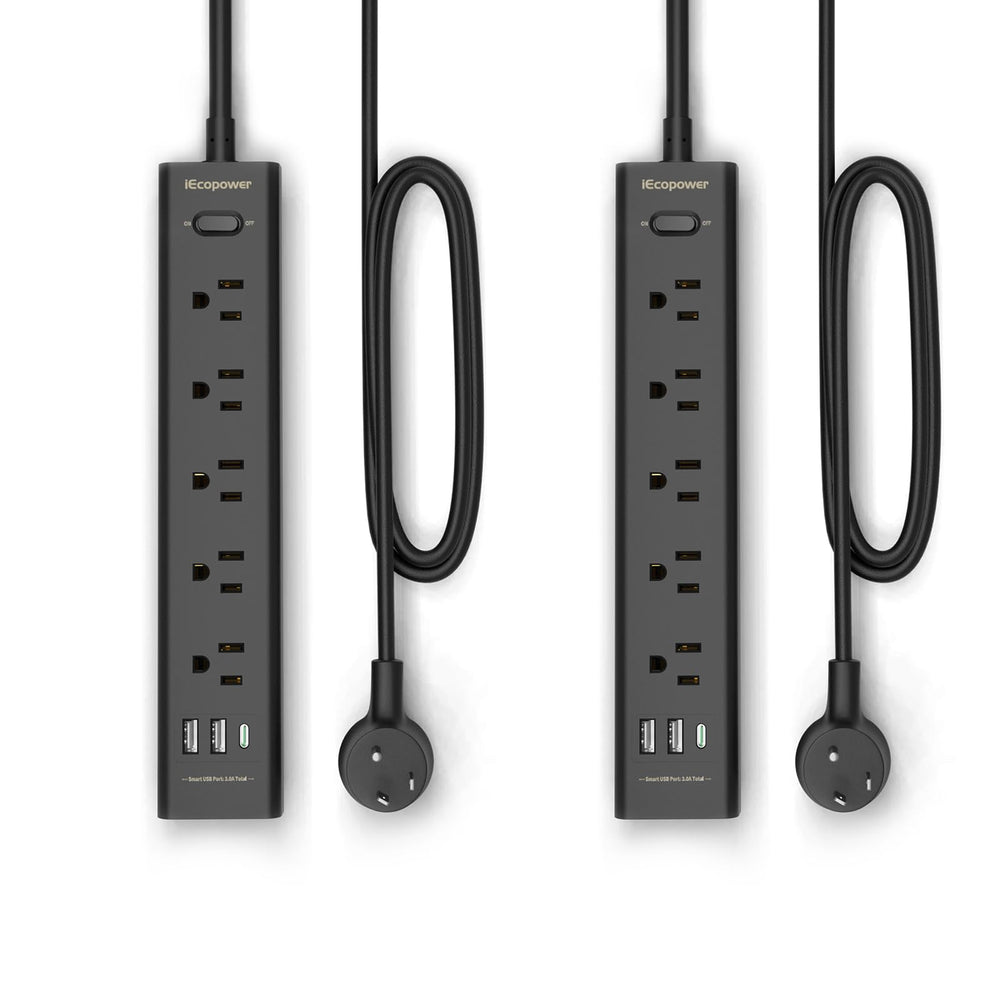IECOPOWER regleta frontal con 5 enchufes y 3 puertos USB para carga múltiple