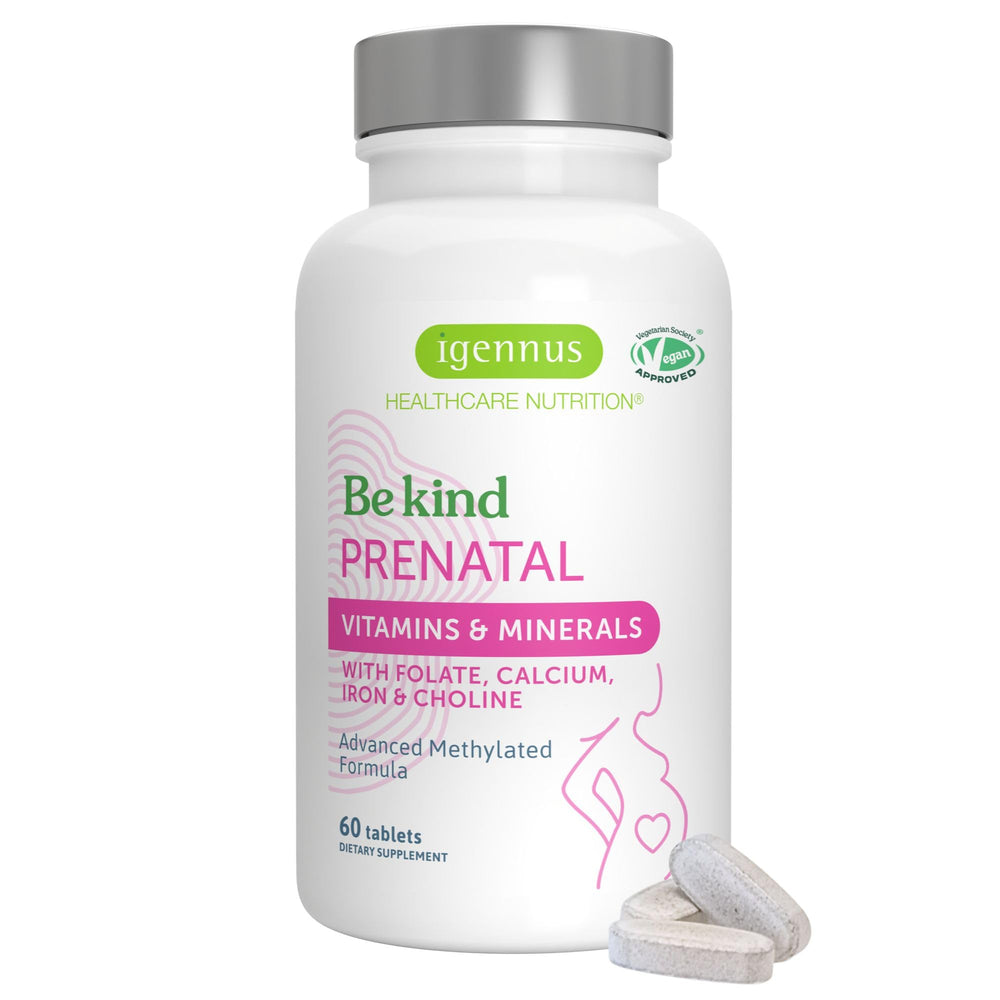 Igennus envase frontal del multivitamínico prenatal, claridad de fórmula