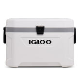 Igloo 54 Qt Marine Ultra frontal blanco mostrando durabilidad y capacidad