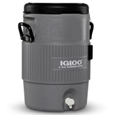 Igloo dispensador frontal gris y negro mostrando diseño portátil y capacidad