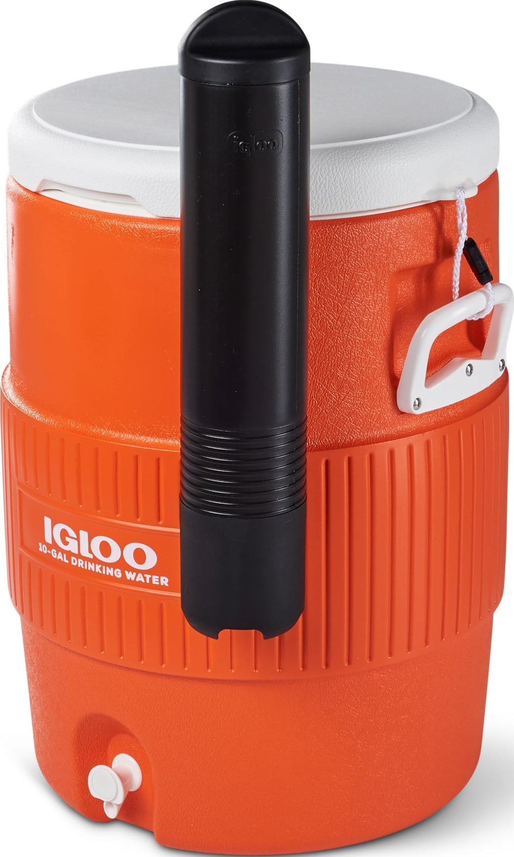 Igloo vista frontal del dispensador naranja blanco con beneficio de transporte fácil