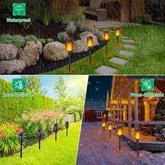 IkeeRuic antorcha instalada en jardín iluminando camino y creando ambiente seguro