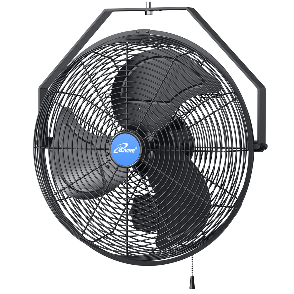 iLiving front view of 18-inch wall fan showing grill and airflow benefit