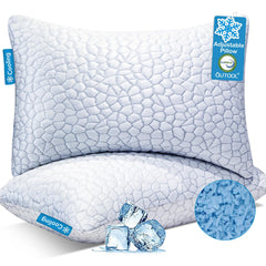 QUTOOL Almohada refrigerante de espuma viscoelástica triturada Set 2, funda doble cara y relleno ajustable para sueño fresco y sop