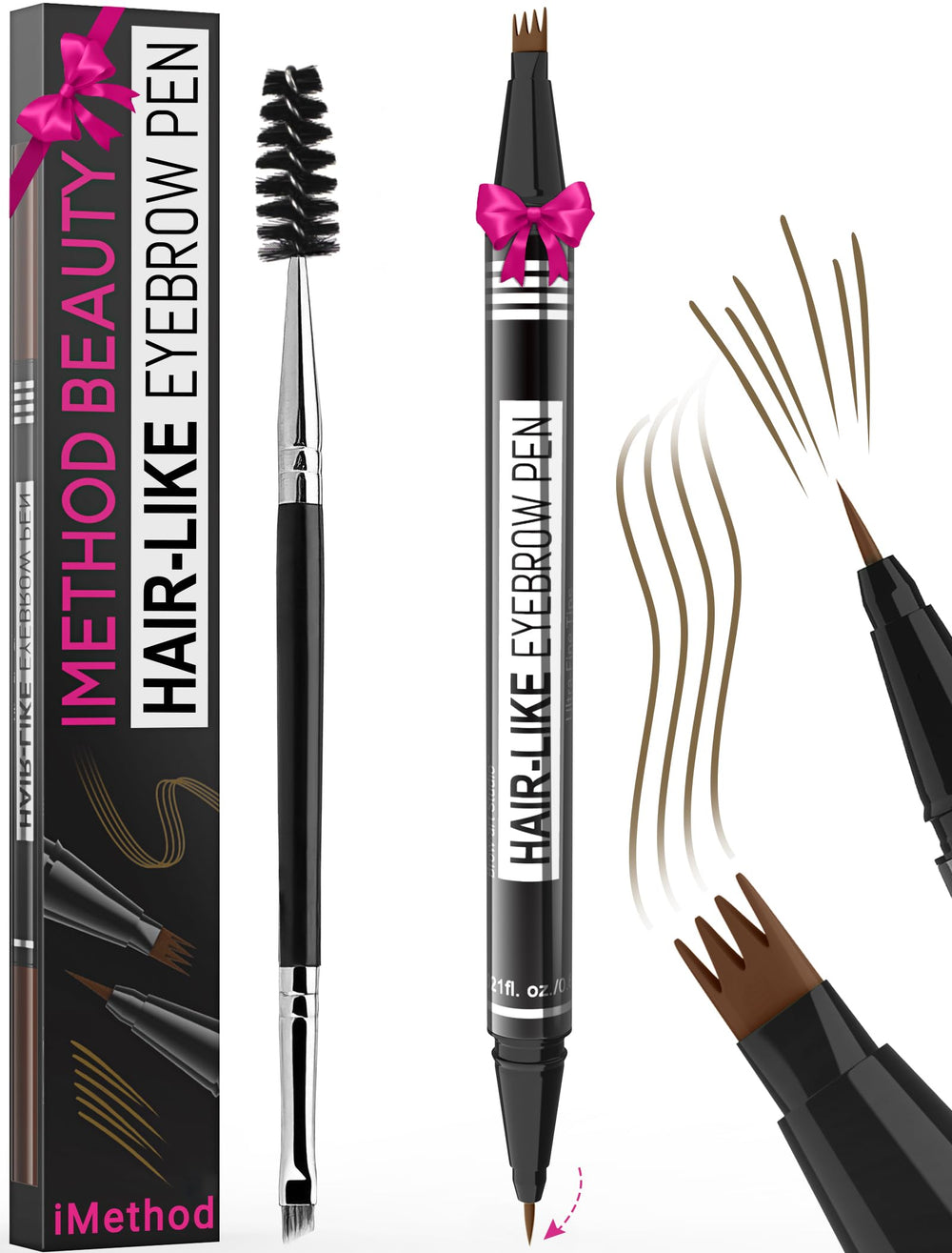 iMethod lápiz de cejas frontal muestra diseño y color marrón duradero