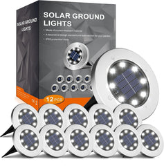 INCX paquete de 12 luces solares frontal mostrando unidades y diseño práctico