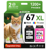 InkID pack frontal 67XL mostrando cartuchos y caja, ahorro por impresión
