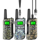 Inspireyes vista frontal del set de tres walkie talkies mostrando diseño claro y colores