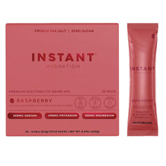 Instant Hydration frontal mostrando caja y 30 sticks para hidratación rápida