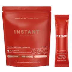 Instant Hydration frente del empaque mostrando 20 sobres y beneficio portátil