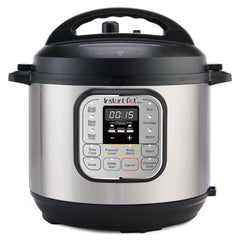 Instant Pot Duo Mini frontal de acero muestra tamaño compacto y versatilidad