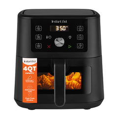 Instant Pot Vortex vista frontal negra que muestra su diseño compacto y ahorro de espacio